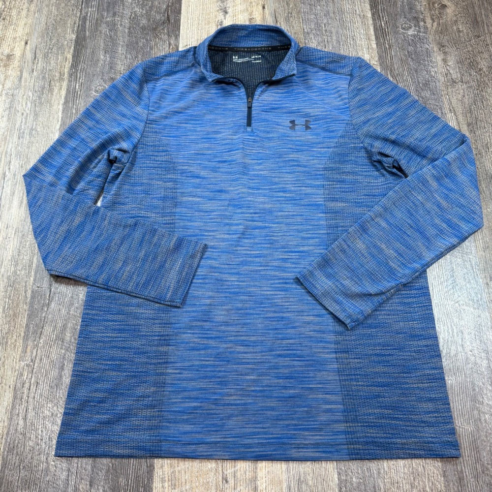 Under Armour 1/4 Zip Threadborne HeatGear Pullover Mens Large Blue Space Dye
